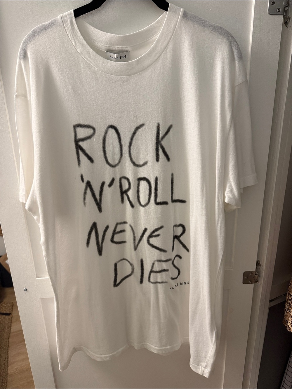 Anine Bing White Graphic 'Rock 'N' Roll Never Dies' Short Sleeve Tee